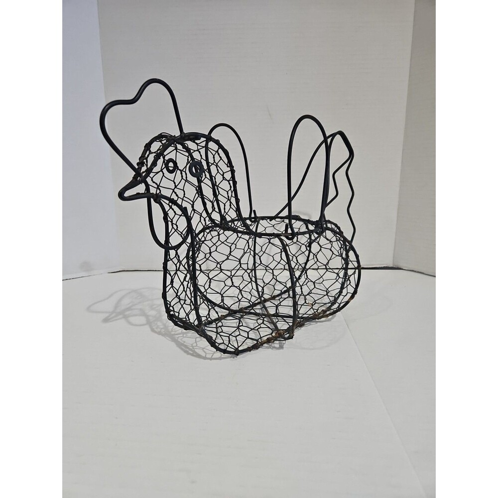 Chicken Hen Wire Egg Gathering Basket With Handles Farmhouse Rustic Shabby Metal